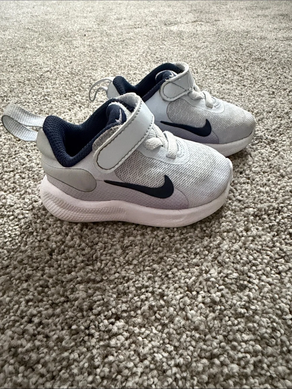 Kids White, Navy, and Purple Sneakers